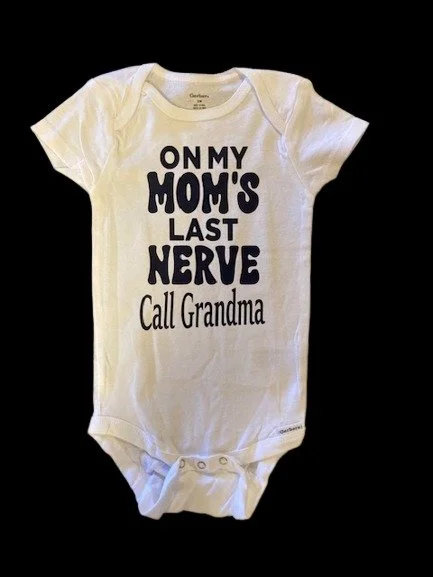 Humorous baby onesie with Call Grandma design