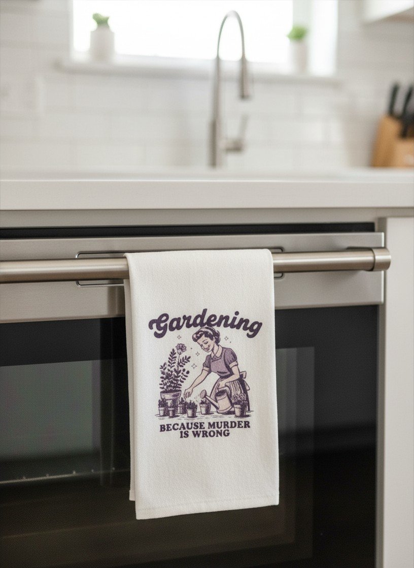Gardening because murder is wrong flour sack towel
