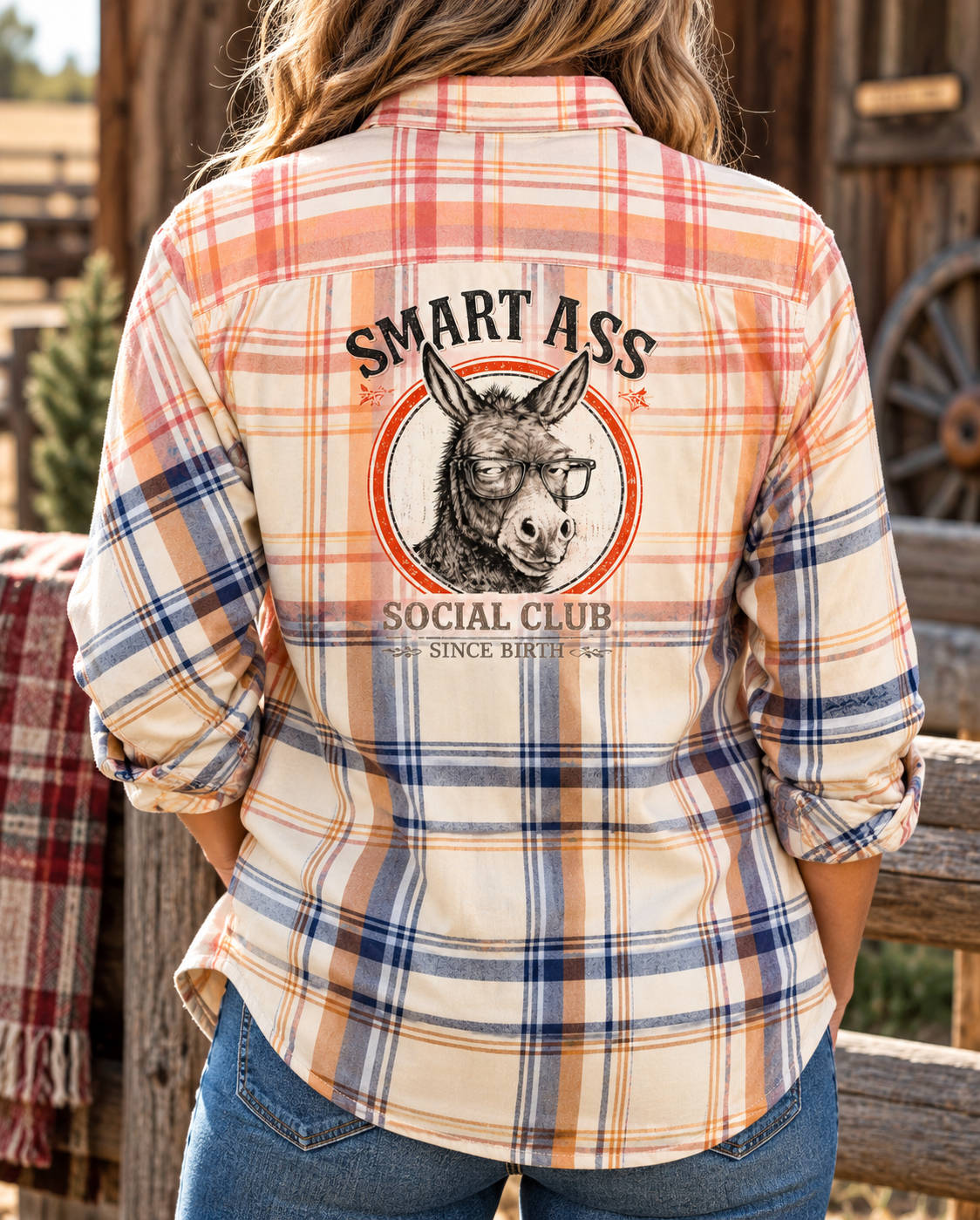 Smart Ass Established Since Birth Mystery Distressed Flannel