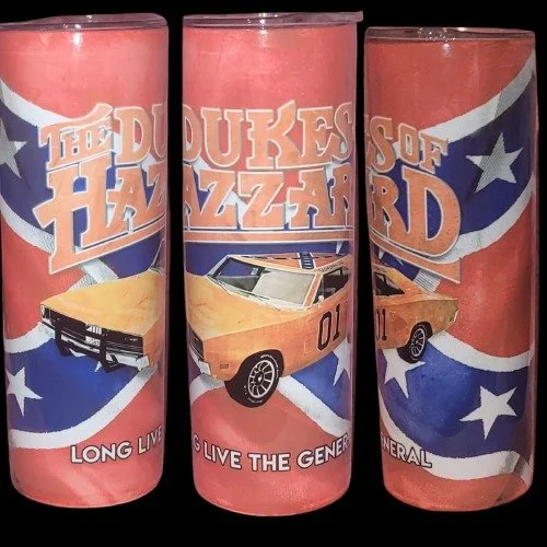 Insulated travel mug with Long Live the General Lee print