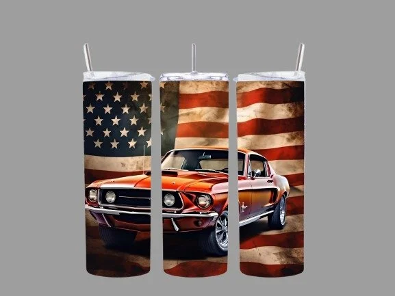 USA Flag and Mustang Travel Mug