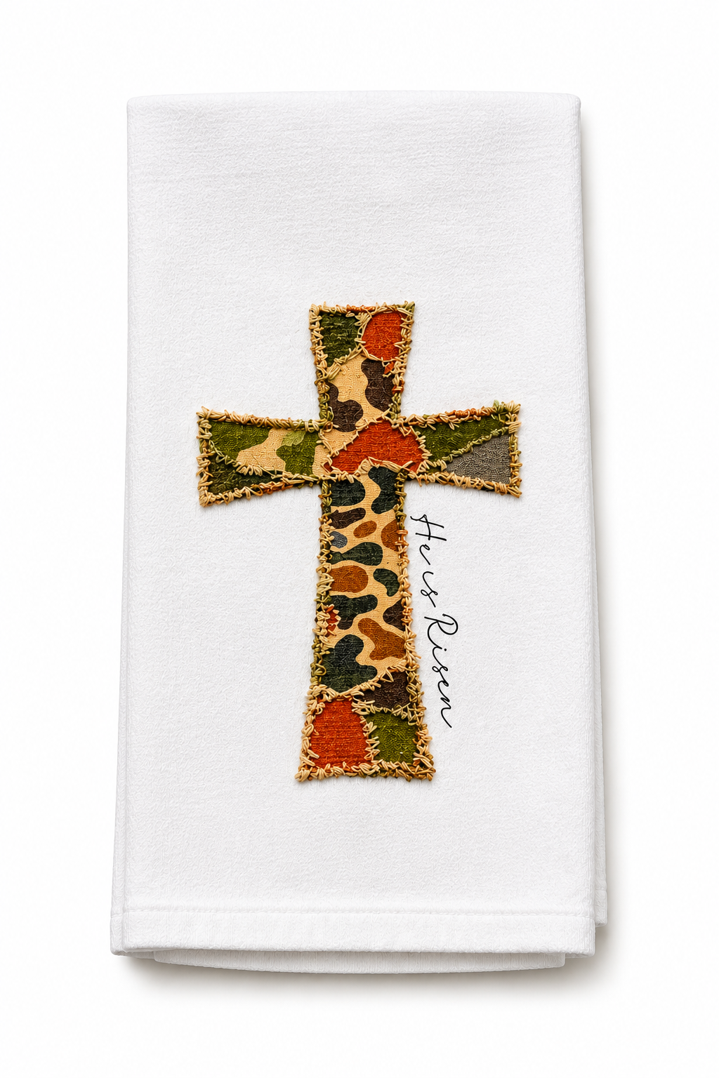 Camo Cross “He is Risen” Flour Sack Kitchen Towel
