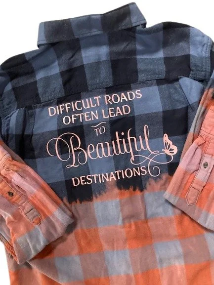 Difficult Roads Often Lead To Beautiful Destinations Distressed Flannel Shirt