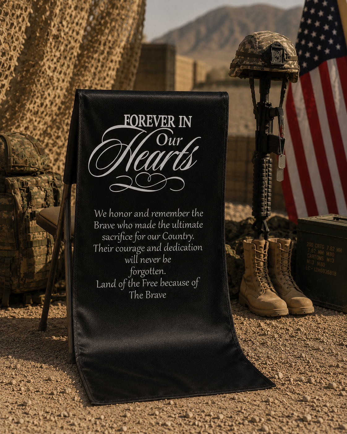 Military Memorial Keepsake Chair Banner – Remembrance Seat Covering for Honoring Fallen Heroes | Funeral, Veterans, and Memorial Ceremony Tribute