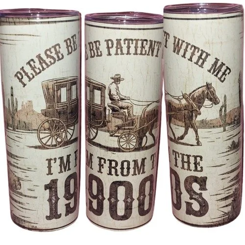 Patience, please—it’s a 1900s thing! Drink up with a touch of humor and nostalgia.