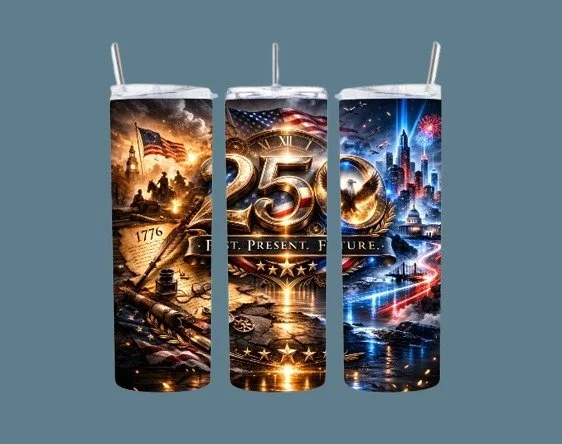 America 250th Anniversary 20oz Stainless Steel Tumbler – 2026 Happy Birthday America Past Present Future Travel Coffee Mug