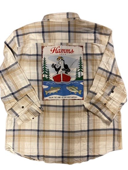 Upcycle Repurposed Hamm's Beer Shirt Flannel From the Land of Sky Blue Waters