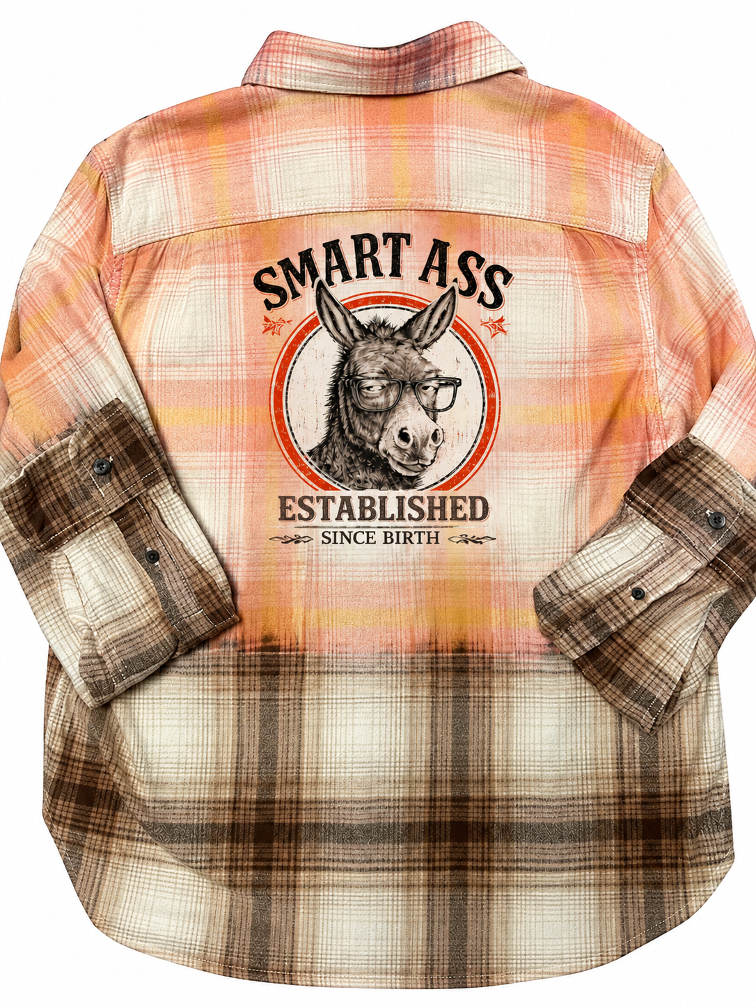 Smart Ass Established Since Birth Donkey Distressed Flannel 1.png
