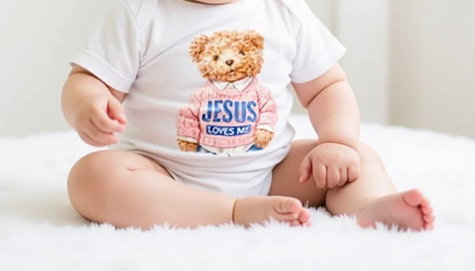 Christian baby one-piece, perfect for newborn gifts or baby showers.