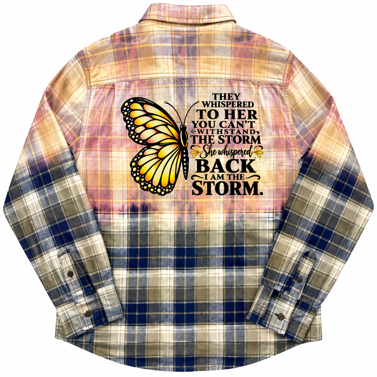 I Am the Storm Butterfly Distressed Flannel Shirt | One-of-a-Kind Distressed Flannel
