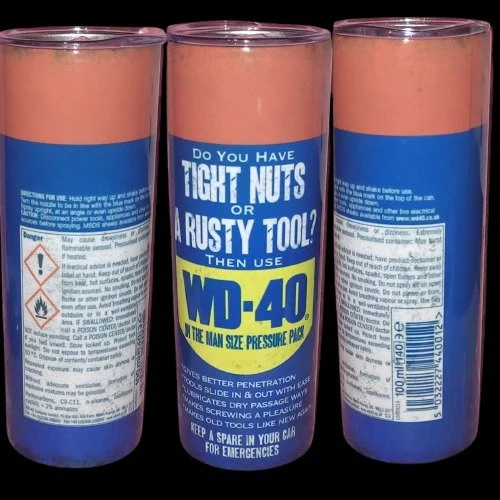 Keep your drinks hot or cold with this hilarious 20 oz stainless steel tumbler featuring 'Do You Have Tight Nuts or a Rusty Tool? Then Use WD-40.' Perfect for DIYers and mechanics!