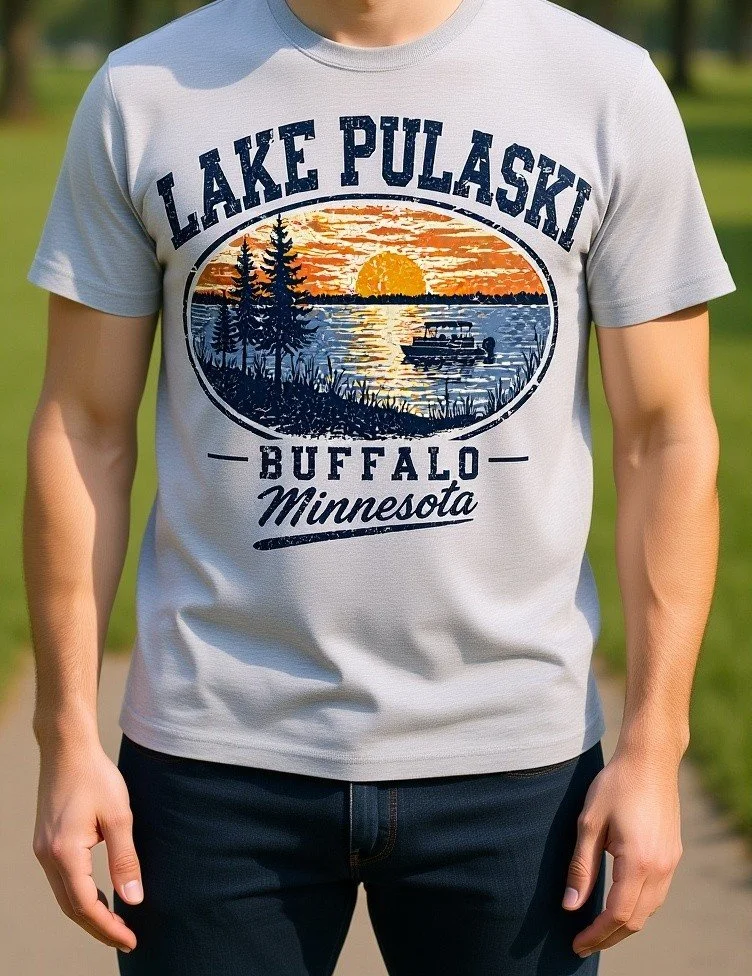 Lake Pulaski & Buffalo Lake T-Shirts Buffalo MN | Sunset Lake Life Apparel | Minnesota Cabin Shirts
