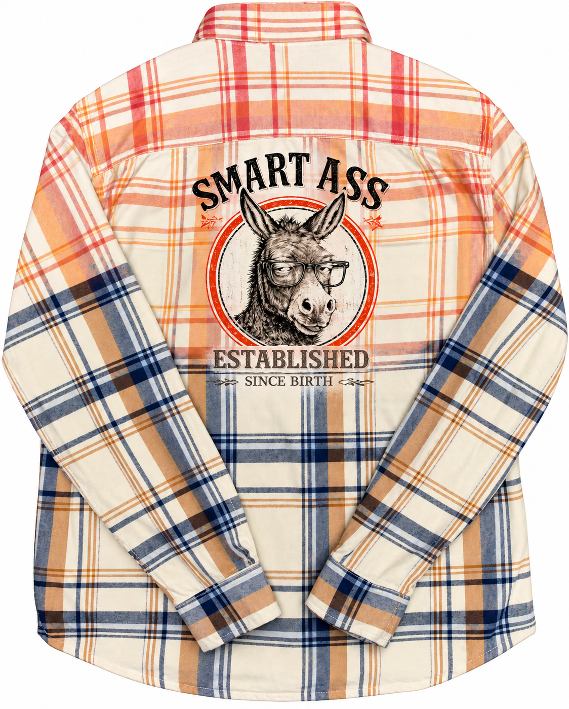 Smart Ass Established Since Birth Donkey Distressed Flannel .png