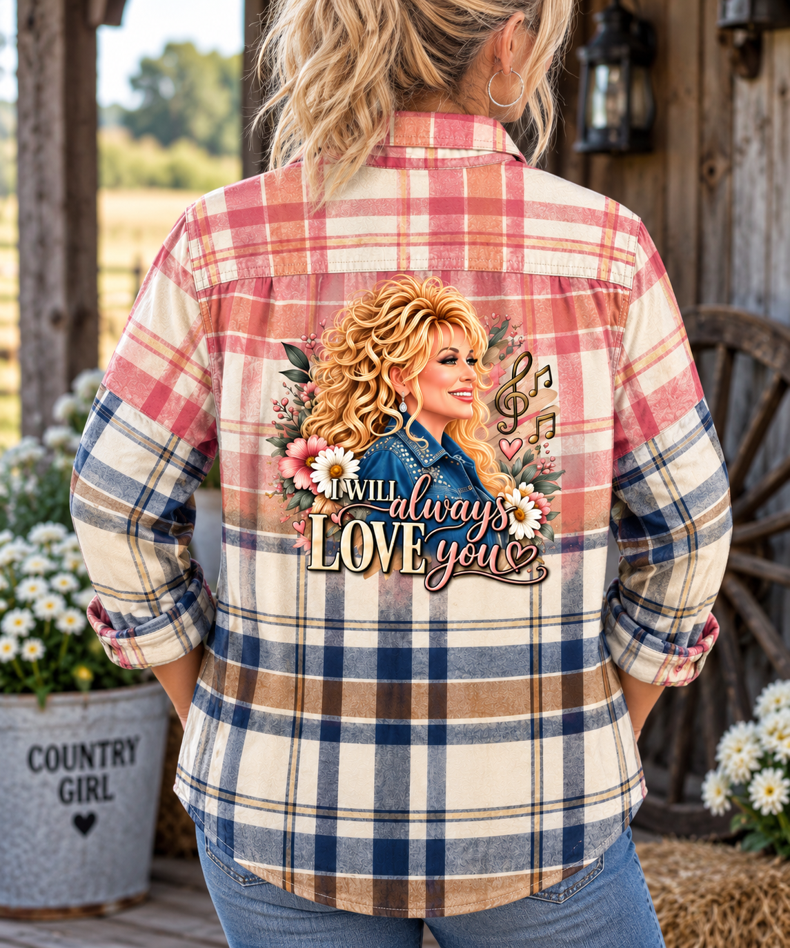 I Will Always Love You Distressed Mystery Color Flannel Shirt | Country Music Inspired Distressed Flannel