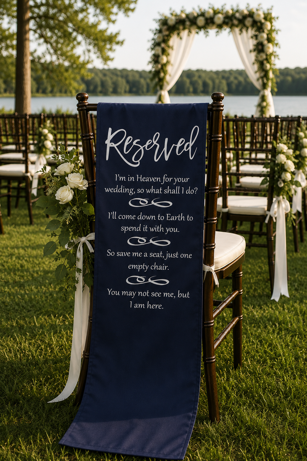 I'm In Heaven for your Wedding Memorial Keepsake Navy Chair Runner Banner Sign