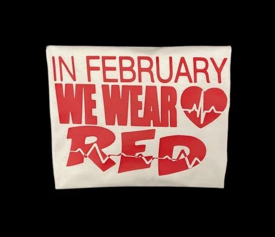 Support heart health awareness in February with our "In February We Wear Red" t-shirt. Comfortable, stylish, and impactful.