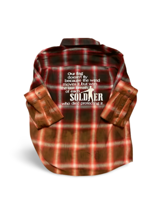 Soldier Distressed Mystery Color Bleached Flannel Shirt – Patriotic Flag Tribute Quote