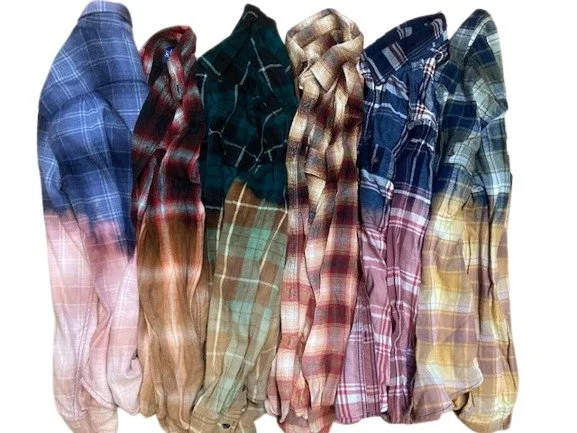 Mystery distressed bleached flannel shirt with unique patterns