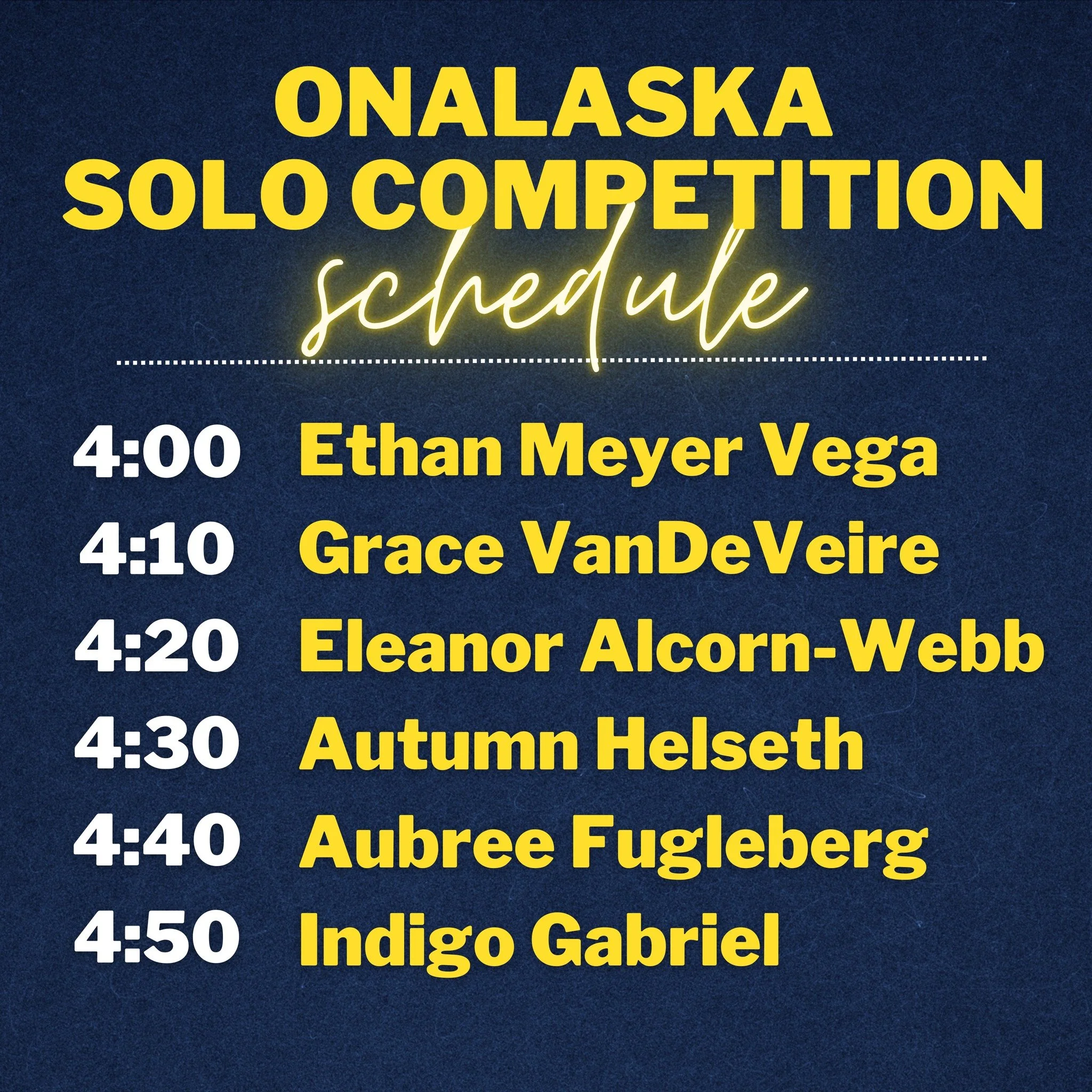 We're excited for the solo competition this weekend! We'll go live tomorrow for each performance on our Facebook page.