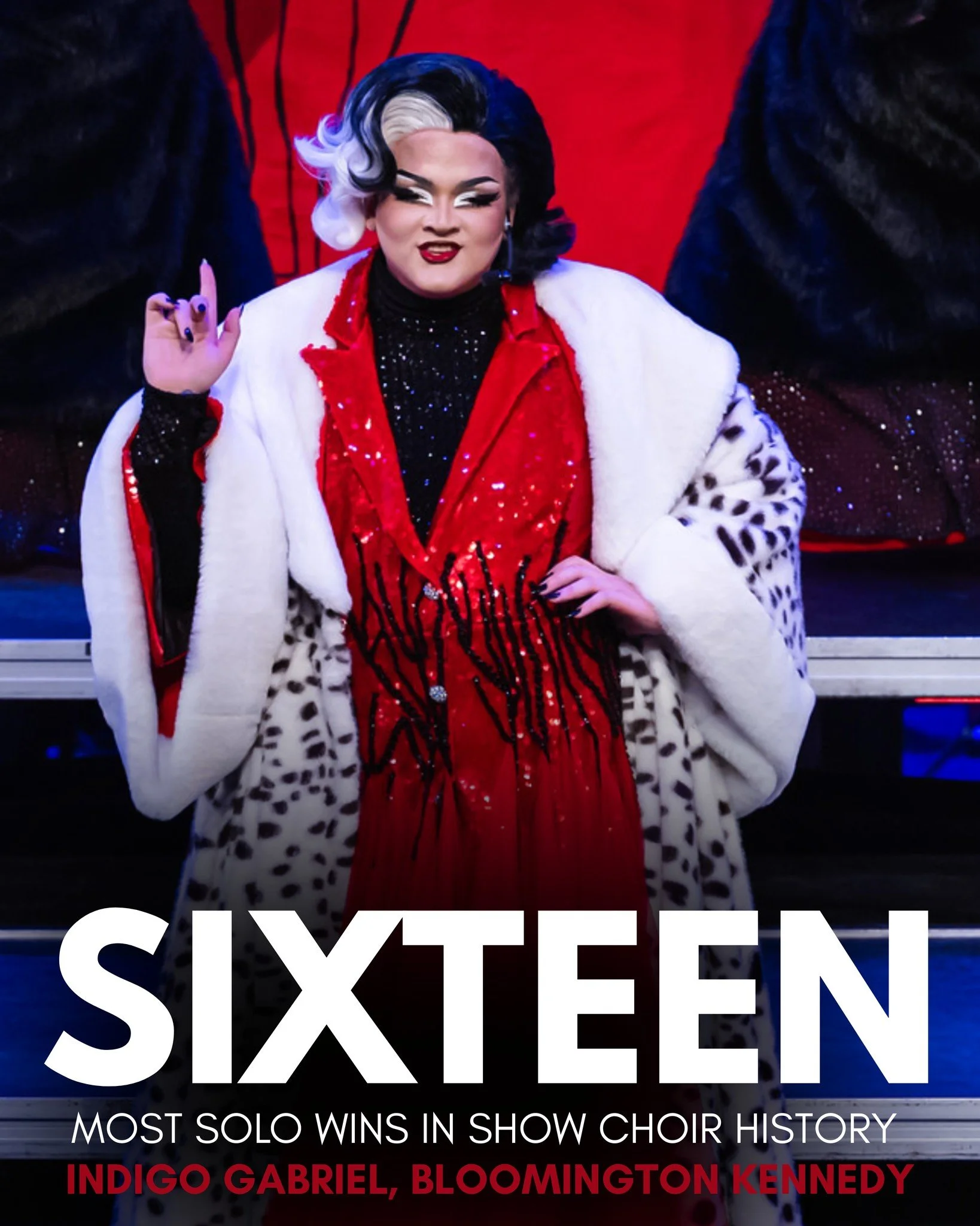 SWEET SIXTEEN. 

Congratulations to Indigo Gabriel, who earned their sixteenth and final best soloist award of their high school career! Indigo has cemented the record for most best soloist awards in show choir history (breaking the previous record o