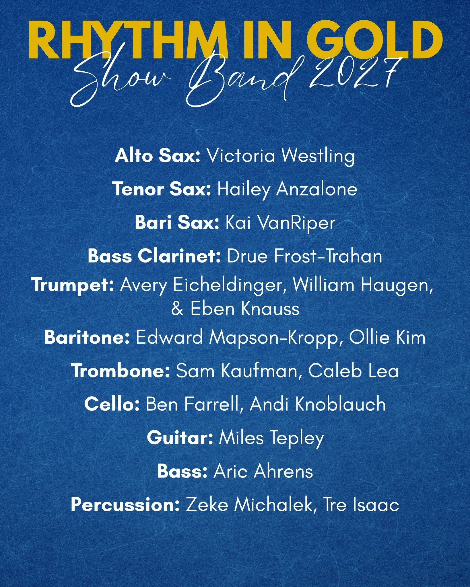 Congratulations to our Show Band for the 2026/2027 Season! We can't wait to make music with you this upcoming year 🎶