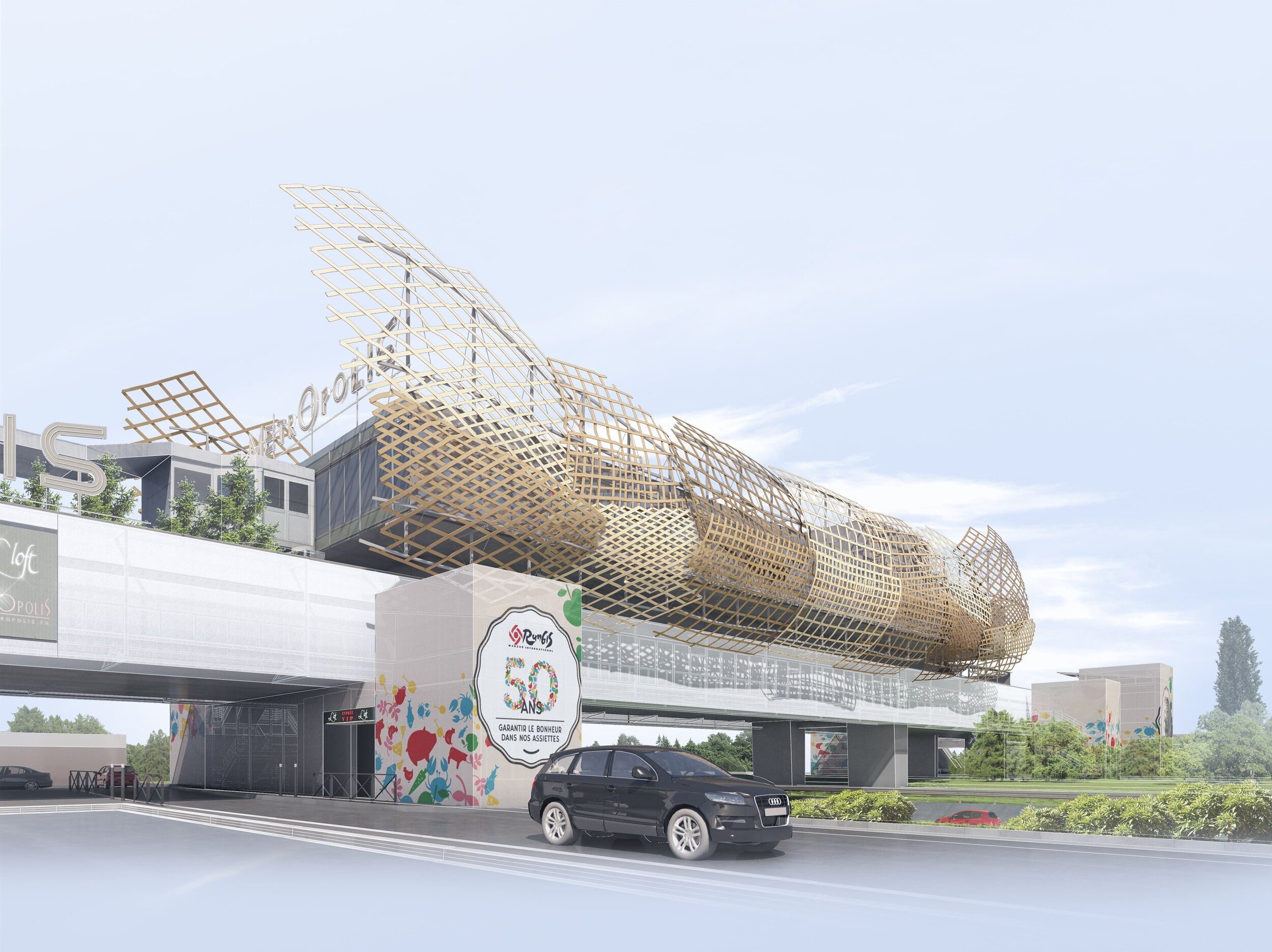 Une dentelle de bois pour révéler ce bâtiment pont