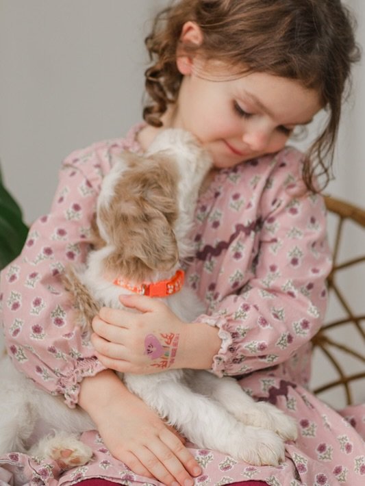 Before Mo was born, we were building a life we hoped our kids would grow up loving &mdash;
one filled with purpose, family, and a whole lot of puppy breath.

Now she wanders the studio barefoot, handing out kisses to every litter like it&rsquo;s her 