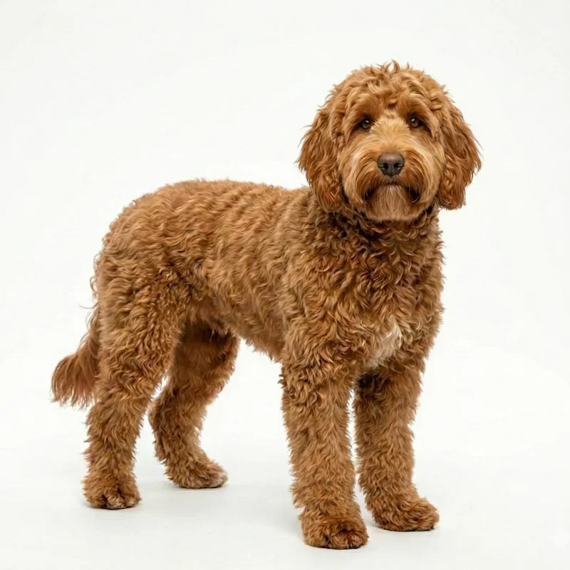 Image of a Australian-Labradoodle against white