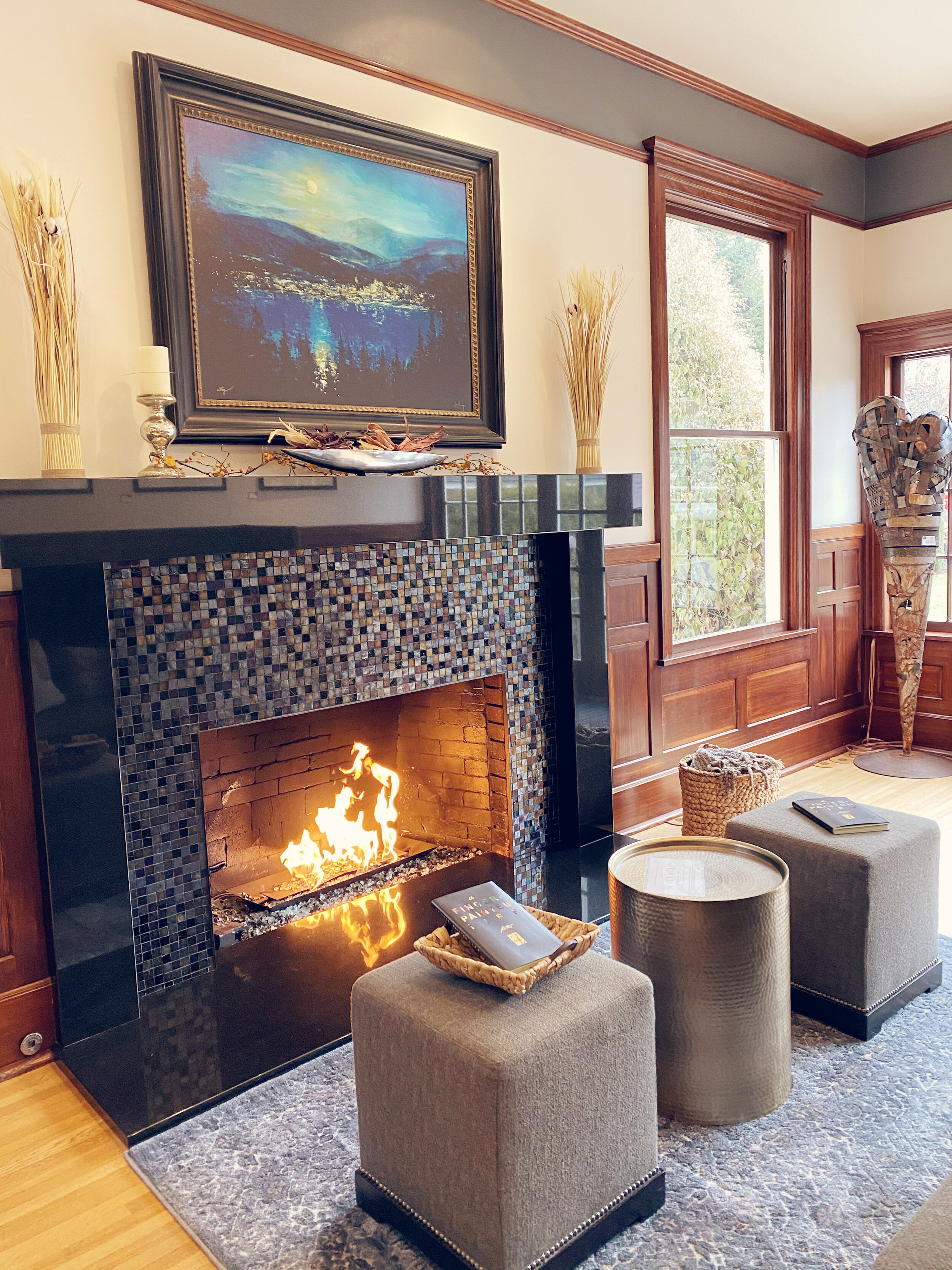 Large fireplaces in the Blackwell Boutique Hotel in Coeur d'Alene ID