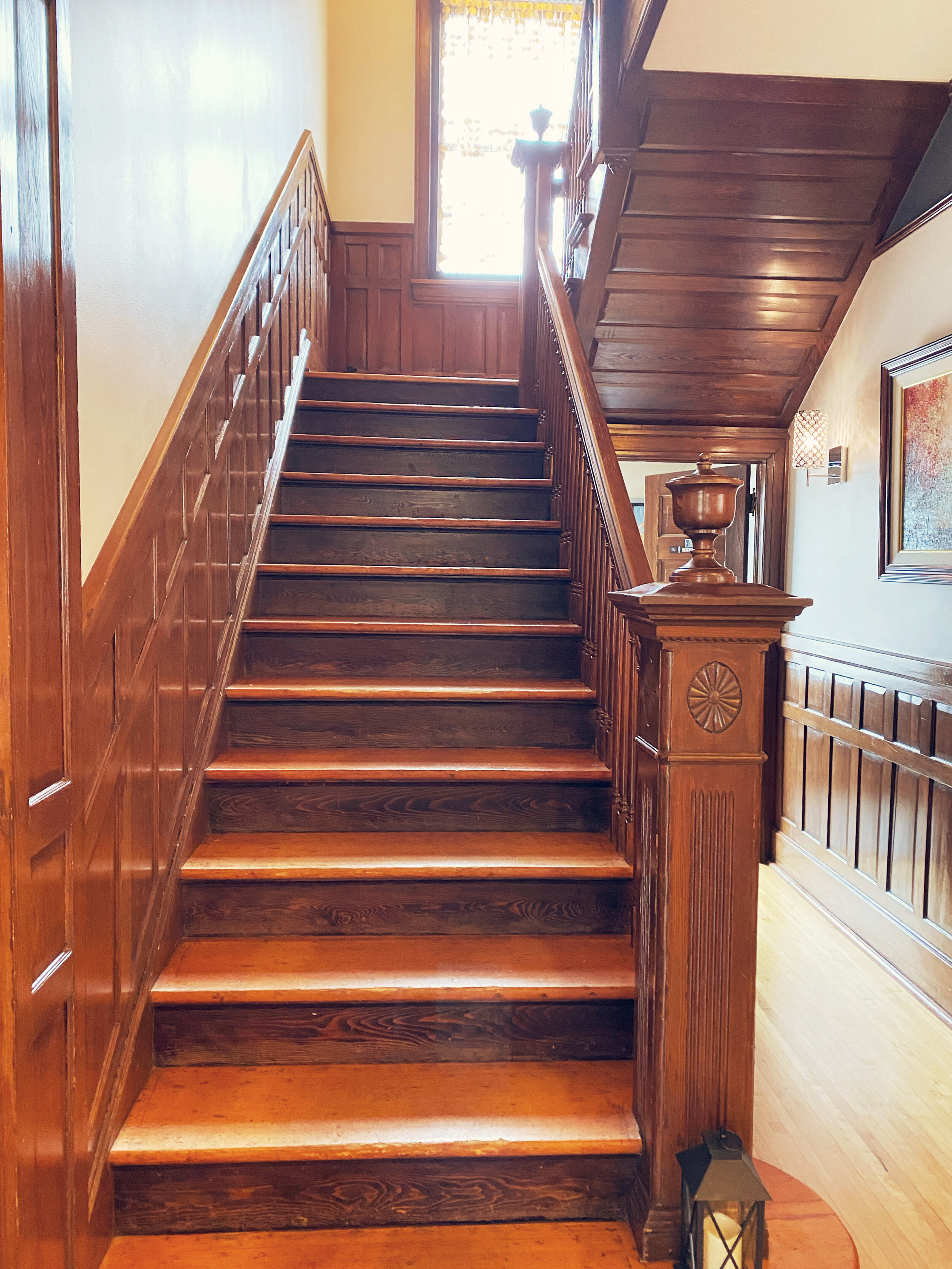 Grand staircase in the Blackwell Boutique Hotel in Coeur d'Alene, ID