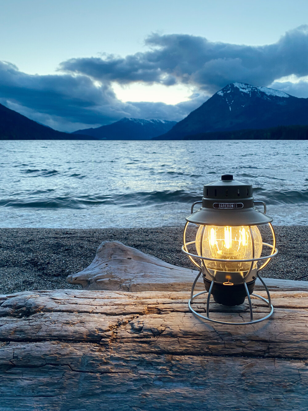 Barebones Living Lantern at Sunset on Lake Wenatchee Washington