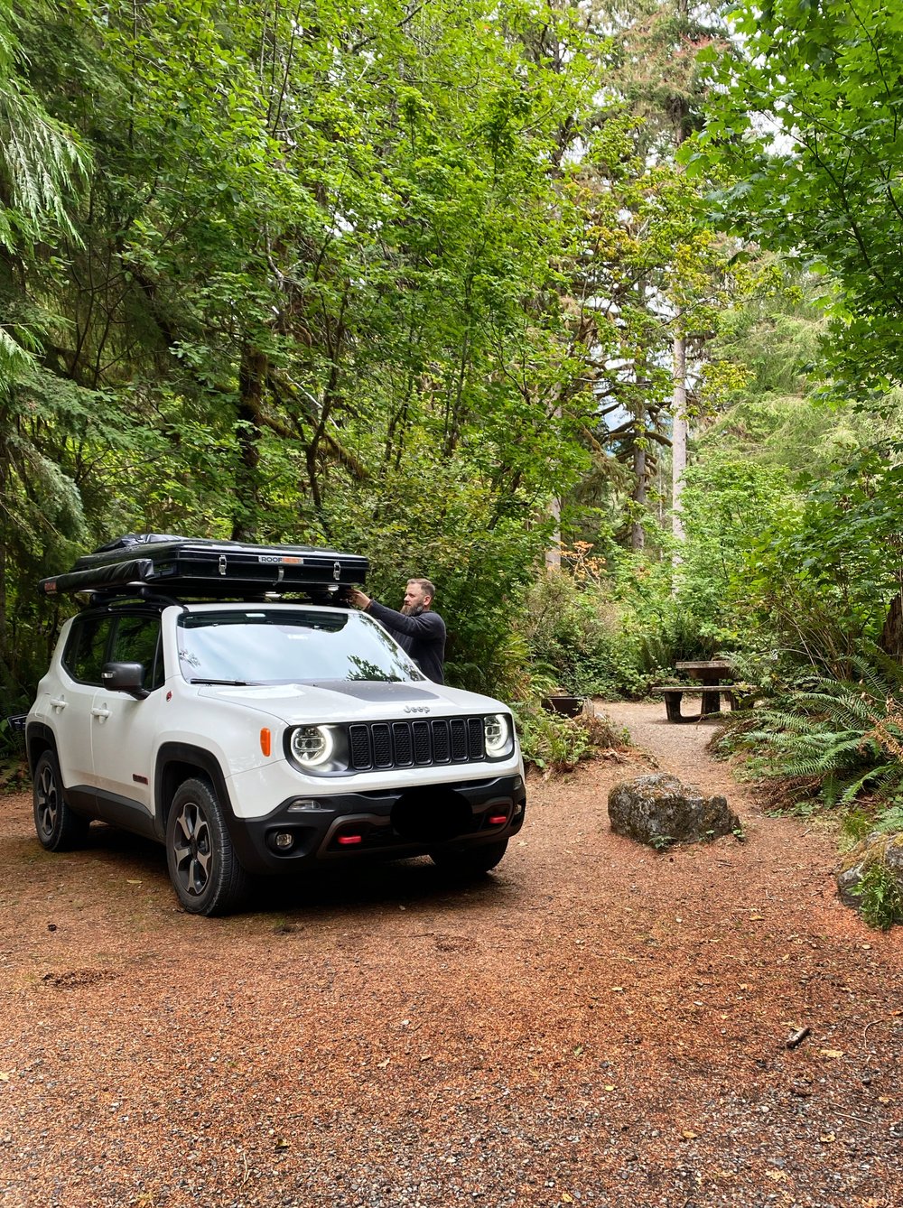 Jeep Renegade Trailhawk White Roofnest Roam Canopy Shannon Creek Campground Baker Lake
