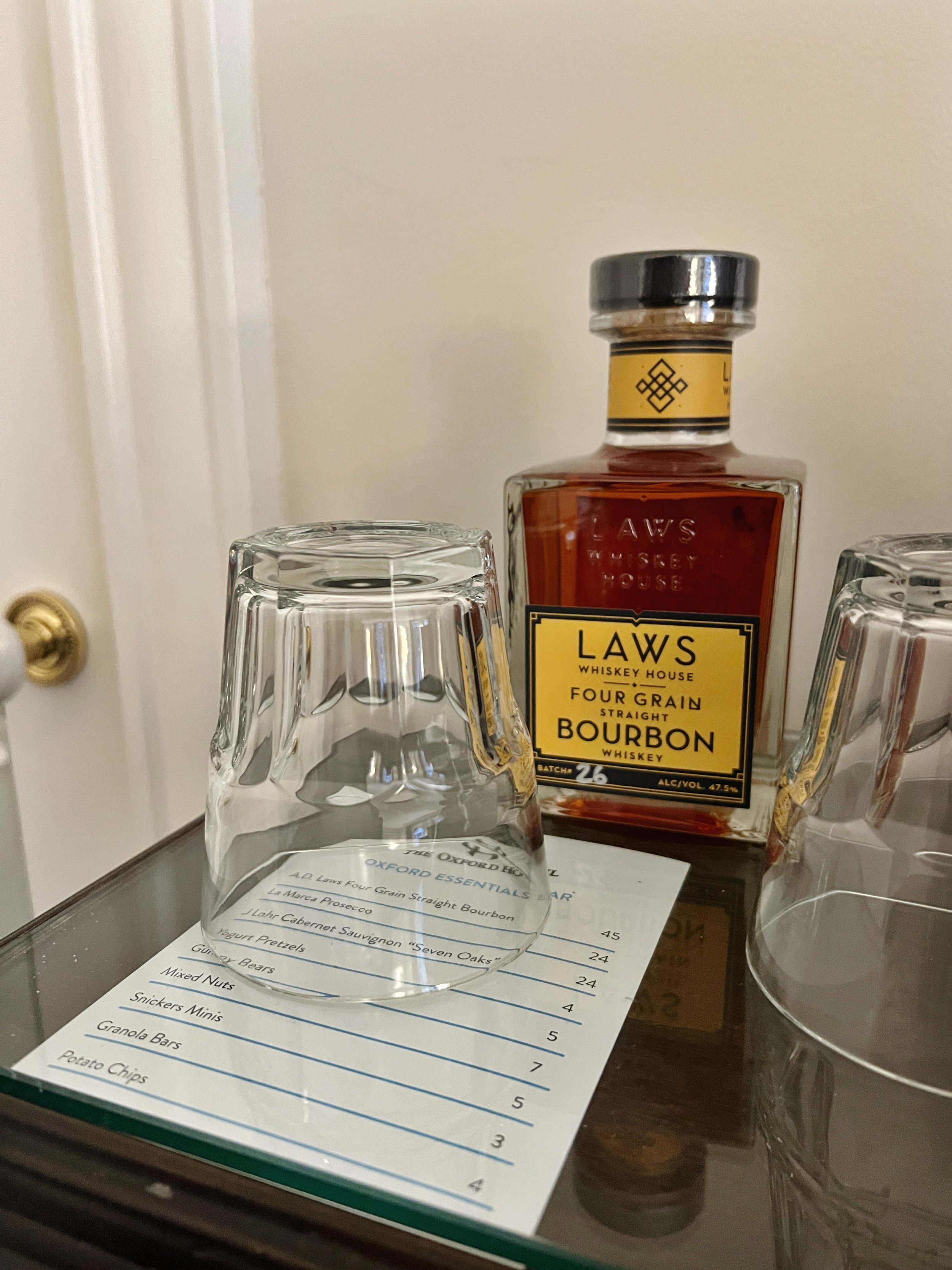 laws bourbon bottle in each guest room