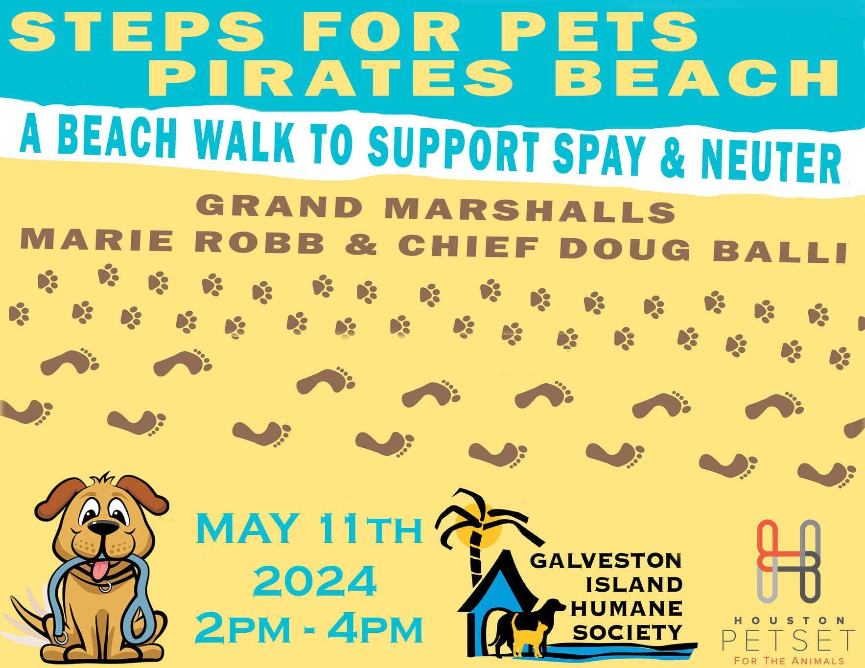 Calling all Sponsors! Our Steps for Pets - Pirates Beach dog walk is THIS SATURDAY! 

We still have a ways to go to meet our $10,000 goal for our Spay/Neuter programs and we are hoping you will step up and sponsor our Steps for Pets Campaign will the