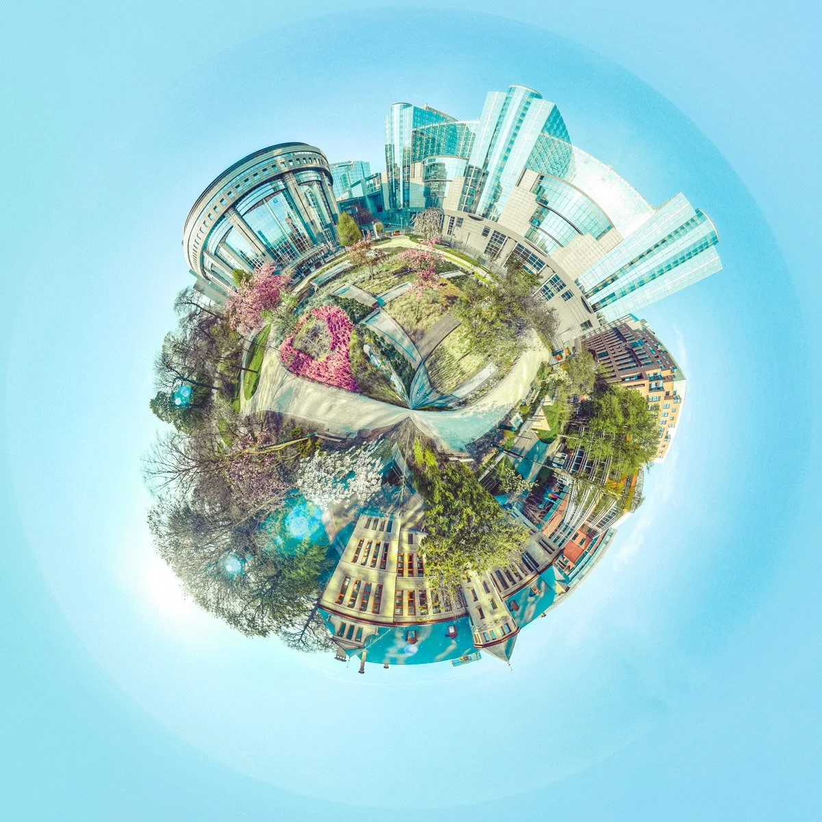 Professional photographer tiny planet photo of the European Parliament in Brussels