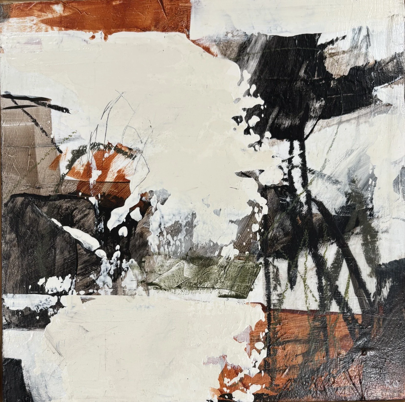 Unmapped, 12 x 12 in., acrylic and mixed media on birch panel