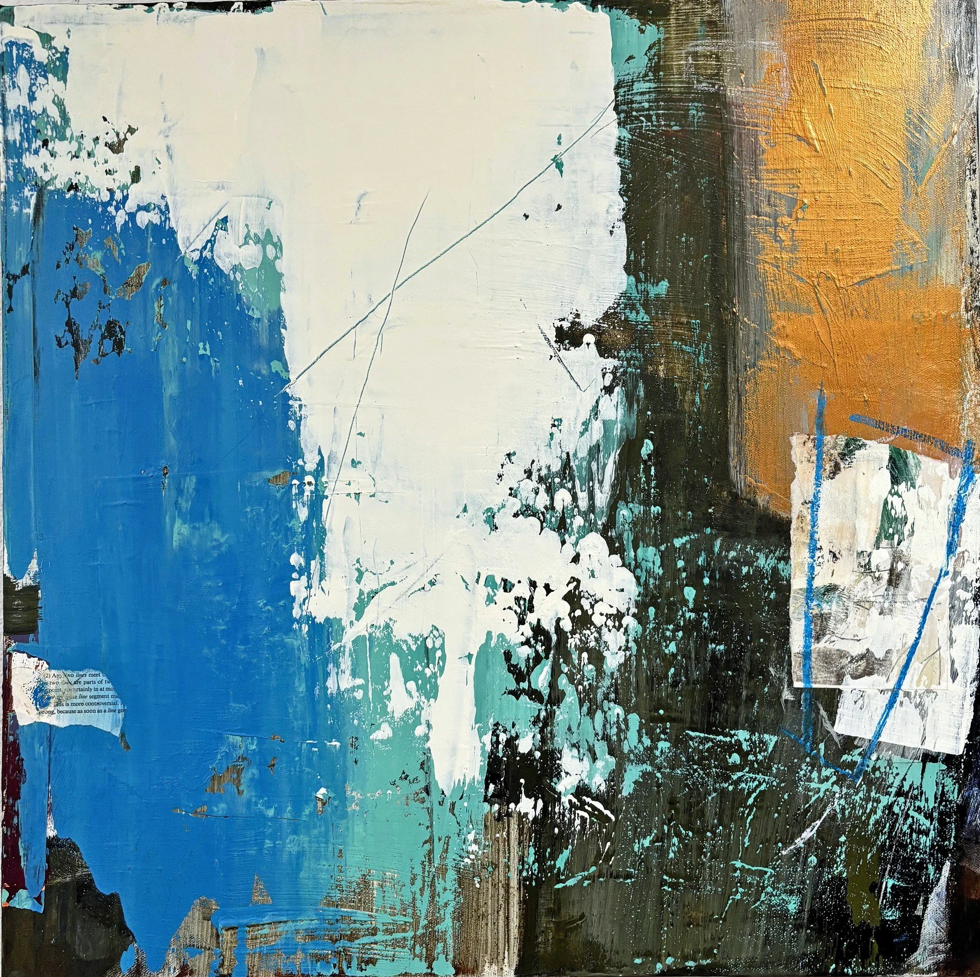 SOLD- When Any Two Lines Meet, 24 x 24 x 1.5 in., acrylic and mixed media on gallery wrapped canvas