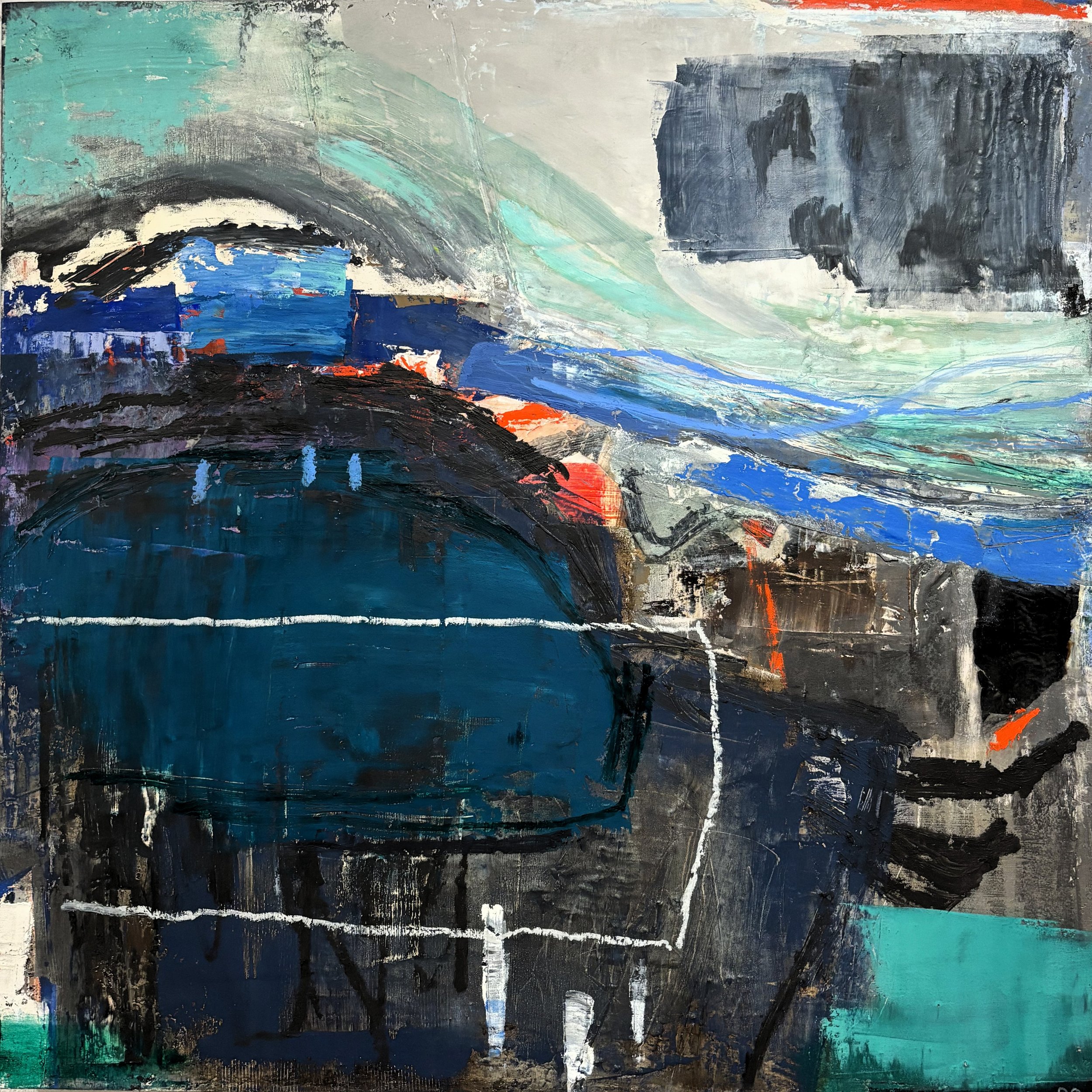 Water Runs Over It All, 30 x 30 x 1.5 in., oil and cold wax on cradled wood panel. $1,700