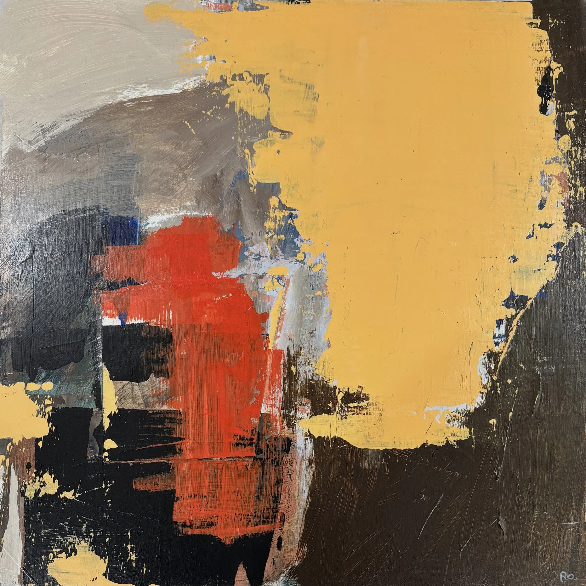 Red Drift, 20 x 20 x 1.5 in, acrylic and mixed media on cradled birch panel
