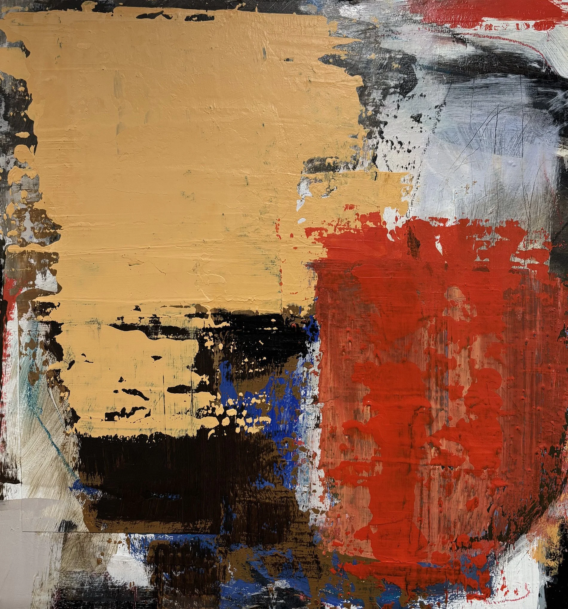 Heat Map, 20 x 20 x 1.5 in., acrylic, mixed media on cradled wood panel, $520