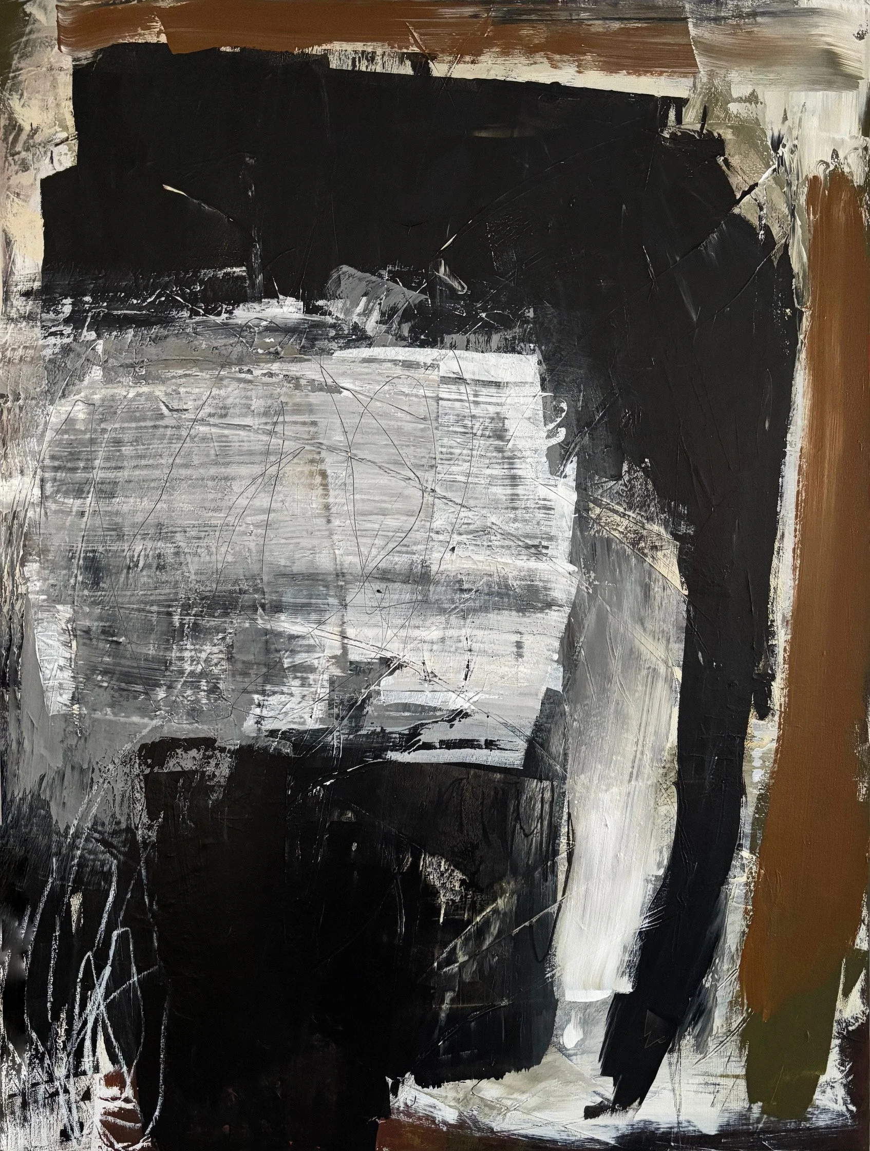 Structure Beneath, 48 x 36 in., acrylic, mixed media on canvas, framed. $2,600