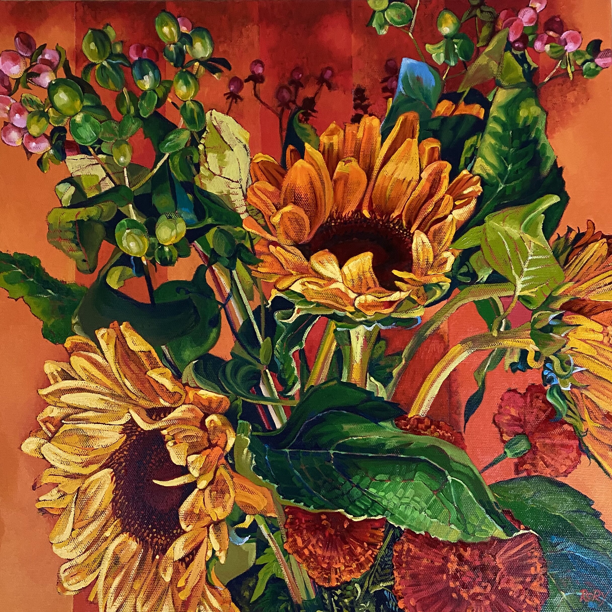 Sunflowers Berries on Apricot