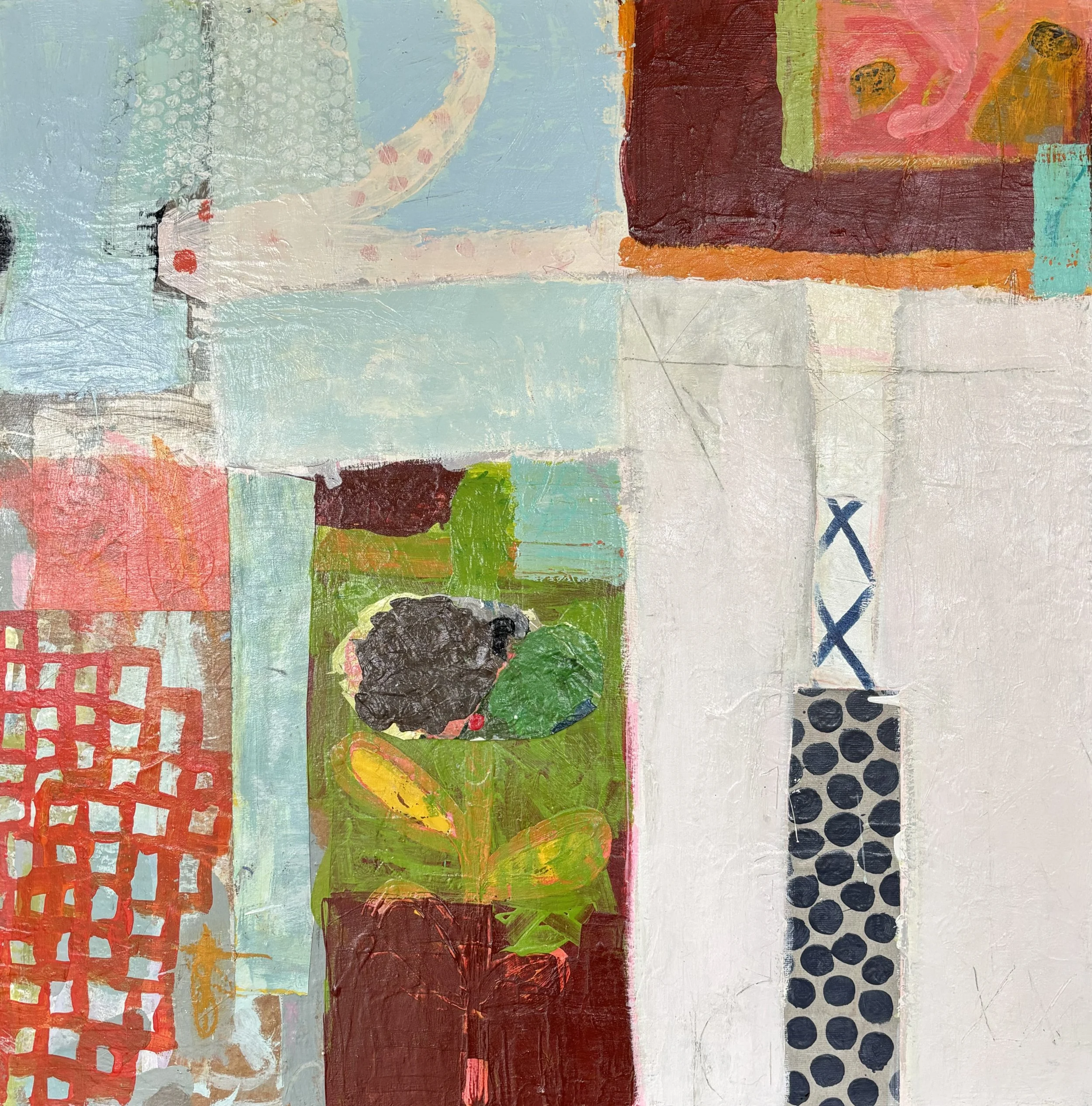 Summertime - the Livin' is Easy
 / 30" x 30" /  acrylic, mixed media and collage on panel / 2024