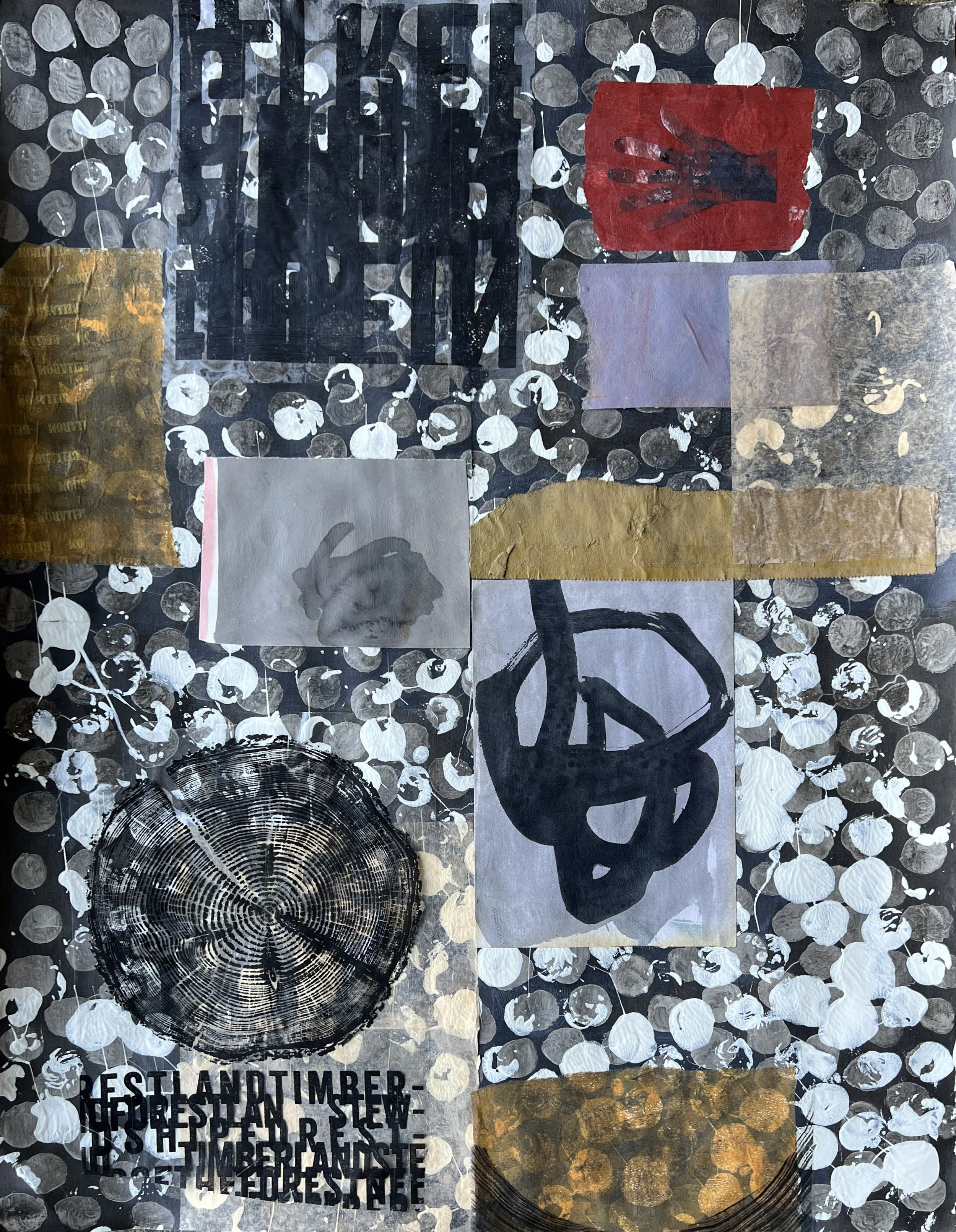 Timber / 22" x 30" /  acrylic, ink, mixed media and collage on BFK paper / 2025 AVAILABLE