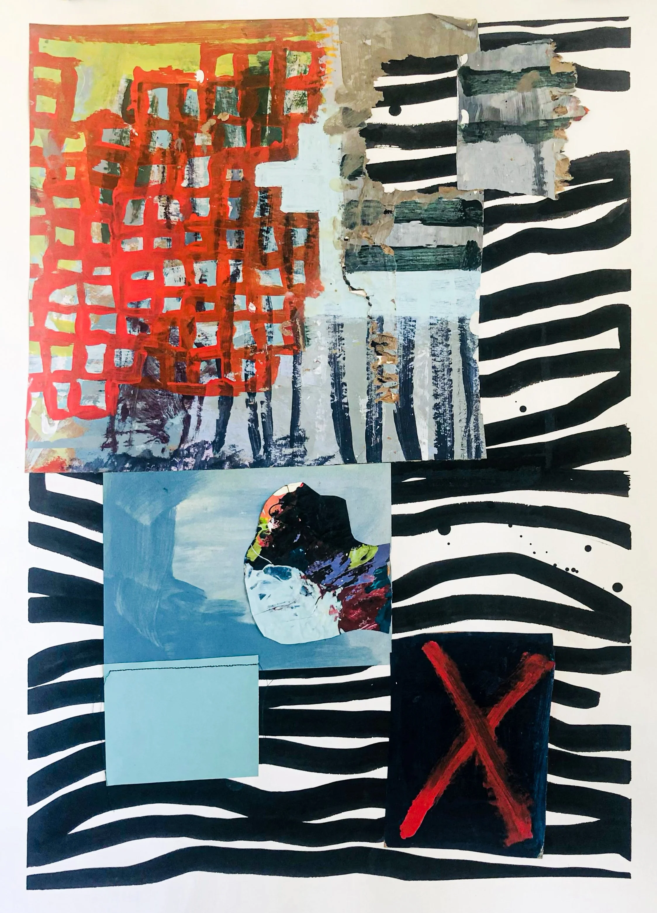 X Marks the Spot / 22" x 30" /  acrylic, mixed media and collage on BFK paper / 2024 AVAILABLE