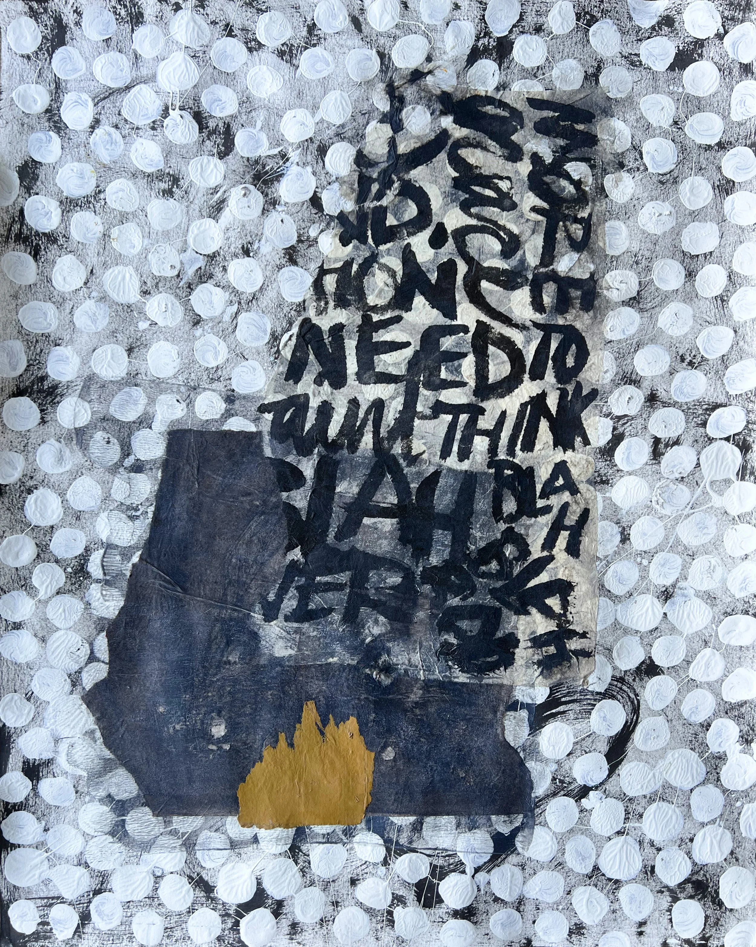 Need to Think / 22" x 30" /  acrylic, ink, mixed media and collage on BFK paper / 2025 AVAILABLE
