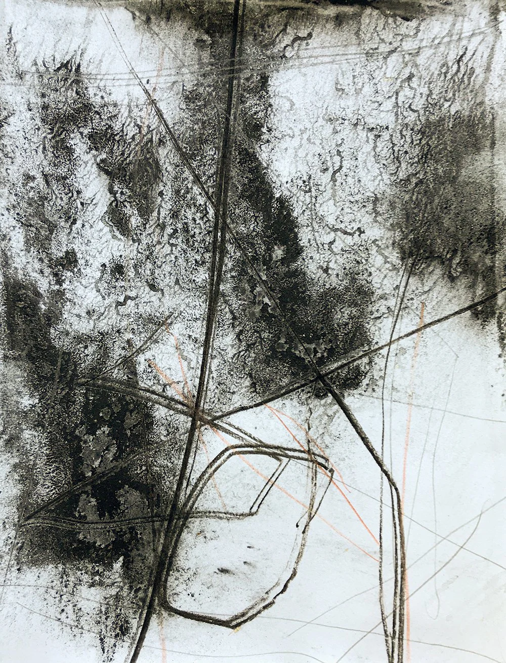WORKING THE LINE / 11" x 15" / ink, plaster, charcoal, graphite on BFK paper / 2020 / $350