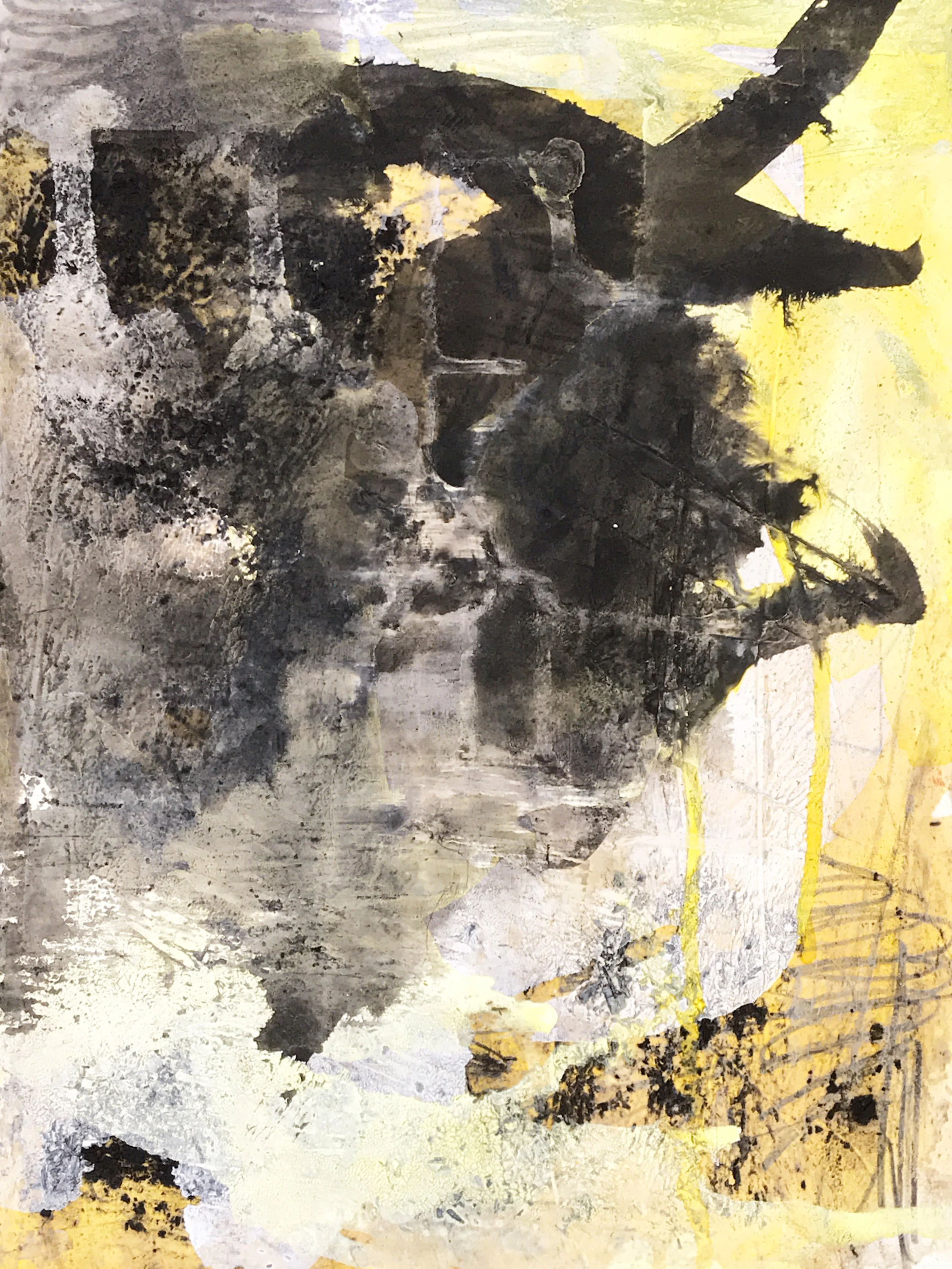DEEP THOUGHT / 11" x 15" / ink, acrylic, plaster, charcoal, graphite on BFK paper / 2020 / $350