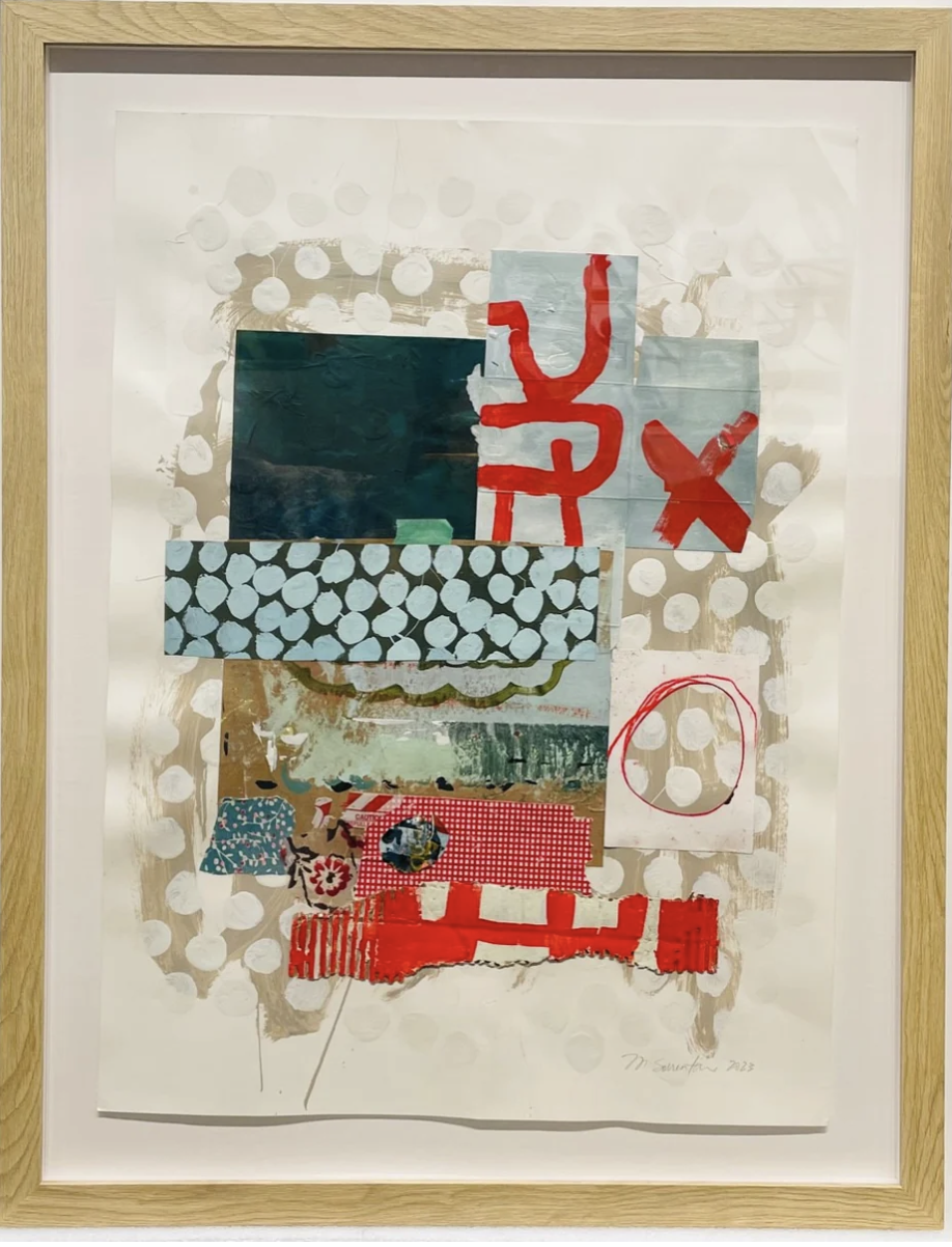 Summer Picnic / 22" x 30" / 28" x 36" framed /  acrylic, mixed media and collage on paper / framed in oak frame / 2024 AVAILABLE