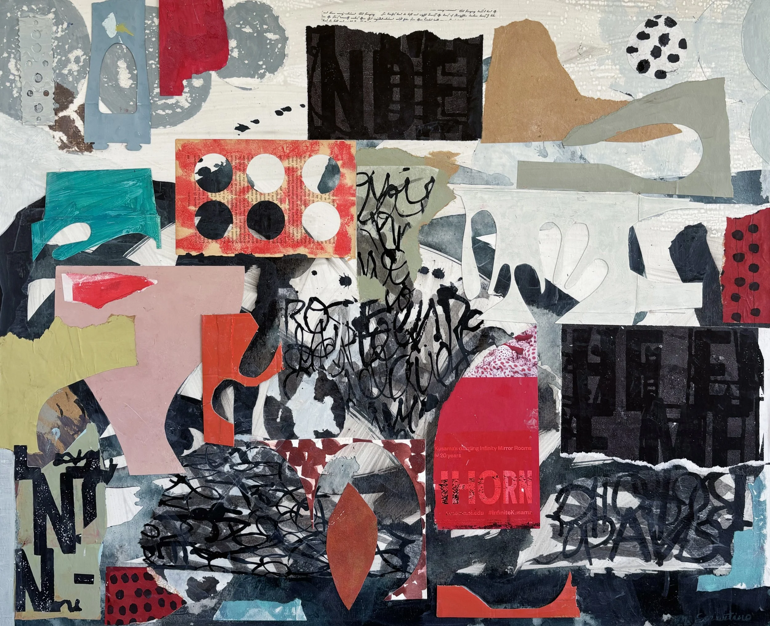 Manufactured Landscape
 / 30" x 24" /  acrylic, ink, found paper, cardboard, mixed media and collage on panel / 2026
